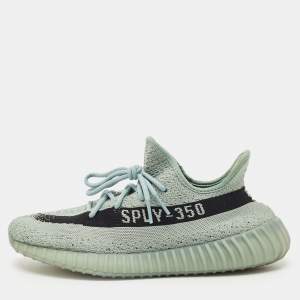 Pre Owned Yeezy x Adidas Grey Knit Fabric Boost 350 V2 Salt Sneakers Size 45 1/3