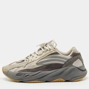 Pre Owned Yeezy x Adidas Grey/Brown Suede and Mesh Boost 700 Inertia Sneakers Size 45 1/3
