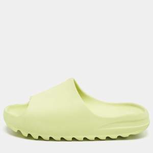 Pre Owned Yeezy x Adidas Neon Green Rubber Glow Green Slides Size 46