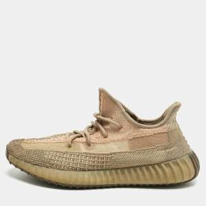 Pre Owned Yeezy x Adidas Brown Knit Fabric Boost 350 V2 Sand Taupe Sneakers Size 46 2/3