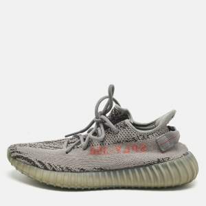 Pre Owned Yeezy x Adidas Grey Knit Fabric Boost 350 V2 Lace Up Sneakers Size 44.5