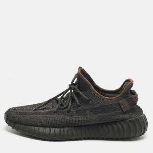 Pre Owned Yeezy x Adidas Grey Knit Fabric Boost 350 V2 Lace Up Sneakers Size 46.5