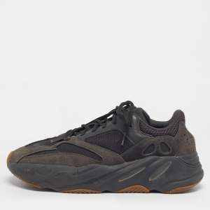 Pre Owned Yeezy x Adidas Black Mesh and Suede Yeezy 700 Lace Up Sneakers Size 44