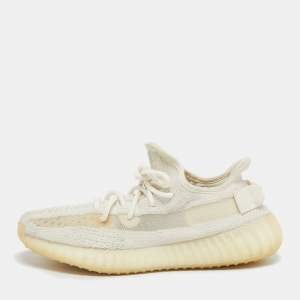 Pre Owned Yeezy x Adidas White Knit Fabric Boost 350 V2 Bone Sneakers Size 39 1/3