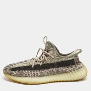 Pre Owned Yeezy x Adidas Beige/Brown Knit Fabric Boost 350 V2 Zyon Sneakers Size 46
