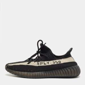 Pre Owned Yeezy x Adidas Black Knit Fabric Boost 350 V2 Low Top Sneakers Size 46.5