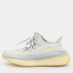 Pre Owned Yeezy x Adidas Cloud/White Knit Fabric Boost 350 V2 Low Top Sneakers Size 36