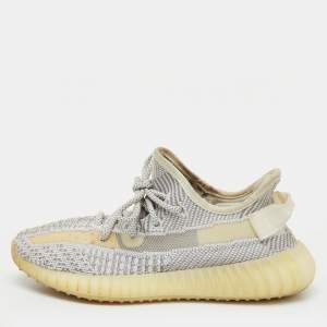 Pre Owned Yeezy x Adidas Grey Knit Fabric Boost 350 V2 Static Non Reflective Sneakers Size 37 1/3