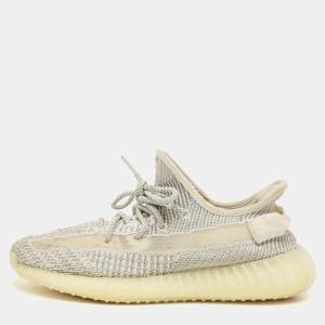 مملوكة مسبقًا Yeezy x Adidas White/Grey Knit Fabric Boost 350 V2 Static (Non Reflective) Sneakers Size 42