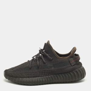 Pre Owned Yeezy x Adidas Boost 350 V2 Black (Non-Reflective) Size 45 1/3 Black Knit Fabric Low Top Sneakers