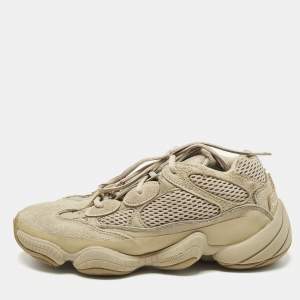 Pre Owned Yeezy x Adidas 500 'Soft Vision Size 40 Beige Fabric and Suede Lace Up Sneakers