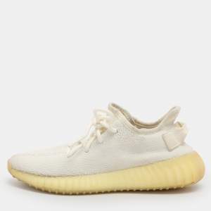 Pre Owned Yeezy x Adidas Boost 350 V2 Size 38 White Knit Fabric Low Top Sneakers