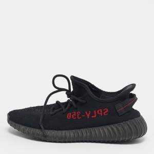 Pre Owned Yeezy x Adidas Boost 350 V2 Size 43.5 Black Knit Fabric Low Top Sneakers