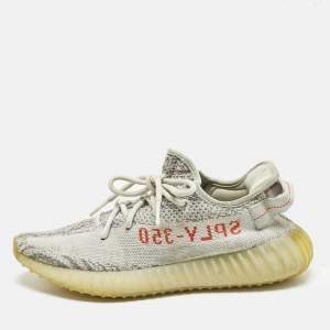 Pre Owned Yeezy x Adidas Boost 350 V2 Blue Tint Size 40 Light Blue/Grey Knit Fabric Sneakers