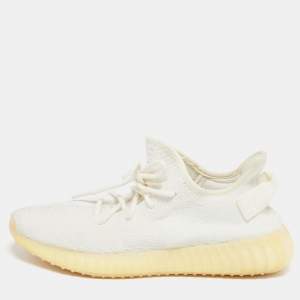 Pre Owned Yeezy x Adidas Boost 350 V2 Light Size 42.5 White Knit Fabric Low Top Sneakers