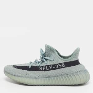 Pre Owned Yeezy x Adidas Boost 350 V2 Salt Size 46 Grey Knit Fabric Low Top Sneakers