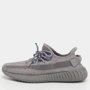 Pre Owned Yeezy x Adidas Boost 350 V2 Steel Grey Size 39 1/3 Grey Knit Fabric Lace Up Sneakers