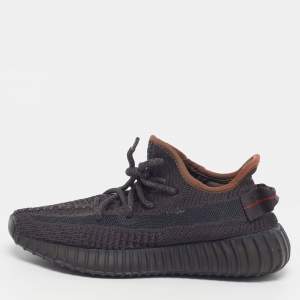 Pre Owned Yeezy x Adidas Boost 350 V2 Black Non-Reflective Size 36 Black Knit Fabric Lace Up Sneakers