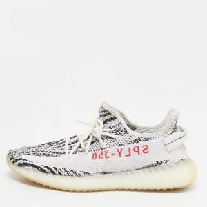 مملوكة مسبقًا Yeezy x Adidas Boost 350 V2 Zebra Size 45 1/3 White/Black Knit Fabric Low Top Sneakers 
