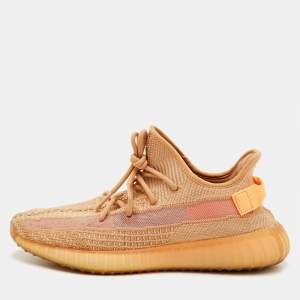 Pre Owned Yeezy x Adidas Boost 350 V2 Clay Size 43 1/3 Orange Knit Fabric Lace Up Sneakers