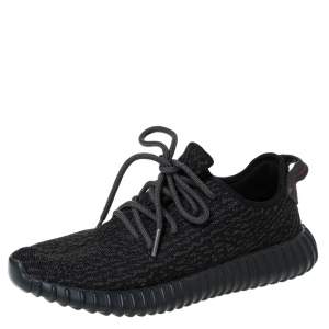 Pre Owned Yeezy x Adidas Black Cotton Knit Pirate Black Boost 350 Sneakers Size 42