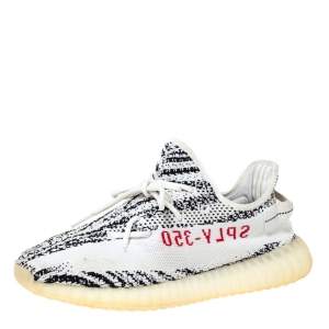 Pre Owned Yeezy x Adidas White/Black Cotton Knit Boost 350 V2 Zebra Sneakers Size 44