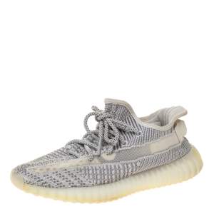 Pre Owned Yeezy x Adidas Grey/White Cotton Knit Boost 350 V2 Static Non-Reflective Sneakers Size US 7, UK 6.5, FR 40
