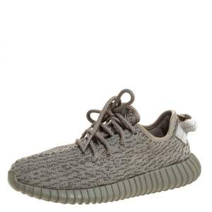 Pre Owned Yeezy x Adidas Grey/White Cotton Knit Boost 350 Moonrock Sneakers Size 39.5