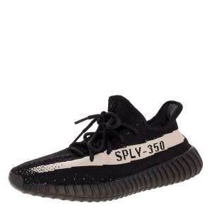 Pre Owned Yeezy x Adidas Cotton Knit Boost 350 V2 Core Black White Sneakers Size 42