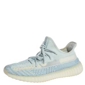 Pre Owned Yeezy x Adidas Blue/White Cotton Knit Boost 350 V2 'Cloud White' Sneakers Size 41.5