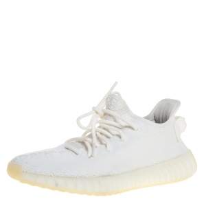 Pre Owned Yeezy x Adidas White Cotton Knit Boost 350 V2 'Cream White' Sneakers Size 41.5