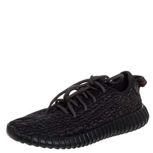 Pre Owned Yeezy x Adidas Black Cotton Knit Pirate Black Boost 350 Sneakers Size 40.5
