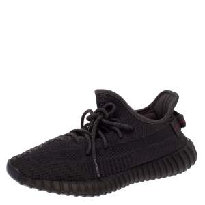 Pre Owned Yeezy x Adidas Black Cotton Knit Boost 350 V2 Static Non Reflective Sneakers Size 42.5
