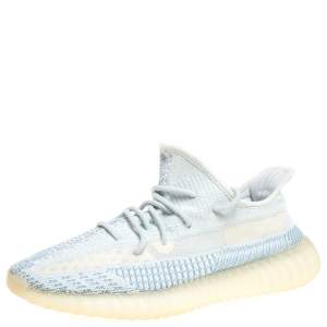 Pre Owned Yeezy x Adidas Blue/White Cotton Knit Cloud White Boost 350 V2 Non Reflective Sneakers Size 43.5
