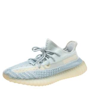 Pre Owned حذاء رياضي ييزي x أديداس "كلود وايت بوست 350 ڨي2" غير عاكس تريكو قطن أبيض و أزرق مقاس 42.5