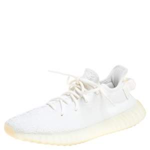 Pre Owned Yeezy x Adidas Cream Cotton Knit Boost 350 V2 Triple White Sneakers Size 41 1/3