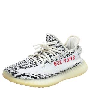 Pre Owned Yeezy x Adidas White/Black Cotton Knit Yeezy Boost 350 V2 Zebra Sneakers Size 39