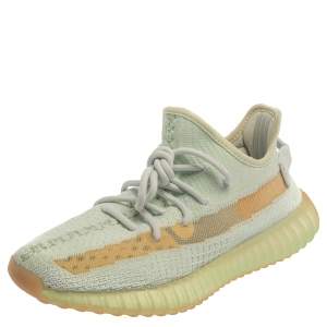 Pre Owned Yeezy x Adidas Light Green Knit Fabric Boost 350 V2 Hyperspace Sneakers Size 39 1/3