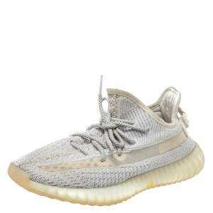 Pre Owned Yeezy x adidas White Knit Fabric Boost 350 V2 Yeshaya Sneakers Size 44 2/3