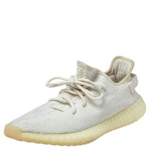 Pre Owned Adidas Yeezy White Knit Fabric 350 V2 Butter Sneakers Size 43.5