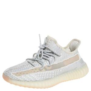 Pre Owned Yeezy x adidas Cream/Grey Knit Fabric Boost 350 V2 Lundmark Sneakers Size 40