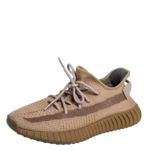 Pre Owned Yeezy x adidas Brown Knit Fabric Boost 350 V2 Earth Sneakers Size 42 2/3