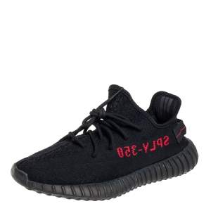 Pre Owned Yeezy x Adidas Black/Red Knit Fabric Boost 350 V2 Low Top Sneakers Size 43 1/3