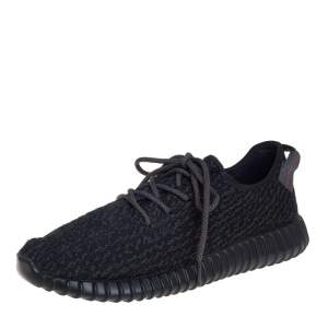 Pre Owned Adidas Yeezy Boost 350 V1 Pirate Black Knit Fabric Low Top Sneakers Size 46.5