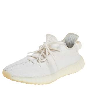 Pre Owned Yeezy x Adidas White Knit Fabric Boost 350 V2 Triple White Low Top Sneakers Size 41 1/3