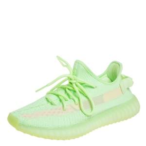 Pre Owned Yeezy x adidas Green Knit Fabric Boost 350 V2 Glow Low Top Sneakers Size 43 1/3