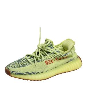 Pre Owned Yeezy x adidas Green/Blue Knit Fabric Boost 350 V2 Zebra Low Top Sneakers Size 40