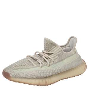 Pre Owned Yeezy x adidas Cream/Grey Knit Fabric Boost 350 V2 Citrin Sneakers Size 42 2/3