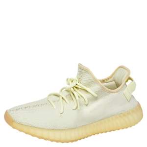 Pre Owned Yeezy Boost 350 V2 "Butter" Green Knit Fabric Lace Up Sneaker Size 44