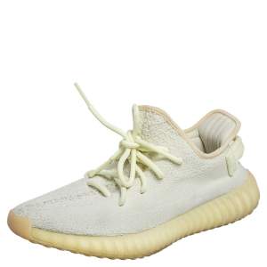 Pre Owned Yeezy x Adidas Yellow Knit Fabric Boost 350 V2 Butter Sneakers Size 38